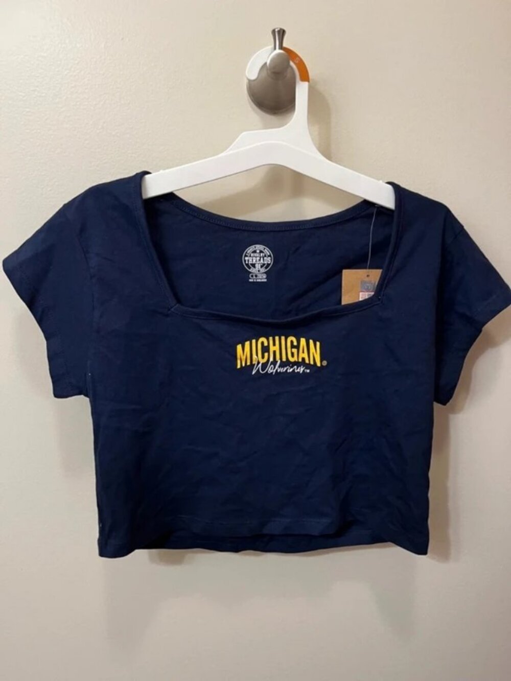 Michigan Wolverines Ladies Cropped T-Shirt Rivalry Threads Size Large 12/14 BNWT